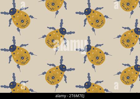 Niedliche Insektenkäfer mit Himmelselementen Mond, Stern Stock Vektor