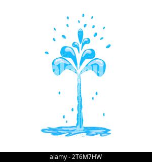 Wasserdurchfluss. Wasserspritzer in Form von Blumenstrauß. Tropfende Flüssigkeit Tropfen, Spritzer, Sprays oder Überschwemmungen.Flüssigkeitsaustritt, Strömung des Brunnens.vertikaler Wasserstrom Stock Vektor