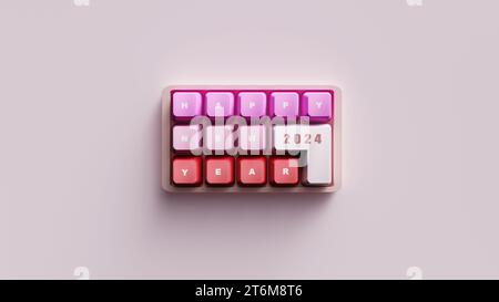 3D-Rendering. Mit der niedlichen Tastatur mit sanftem, sanftem Ton frohes neues Jahr. Stockfoto