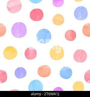 Buntes Kreismuster. Vektor nahtloser Polka Punkt Hintergrund mit runden Aquarellformen Stock Vektor