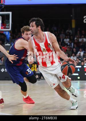 Milos Teodosic von Crvena Zvezda Meridianbet Belgrad während der regulären Saison der Turkish Airlines EuroLeague Runde 7 Spiel zwischen dem FC Barcelona und Crvena Zvezda Meridianbet Belgrad am 10. November 2023 in Barcelona, Spanien. (Foto: David Ramirez/Dax Images) Stockfoto