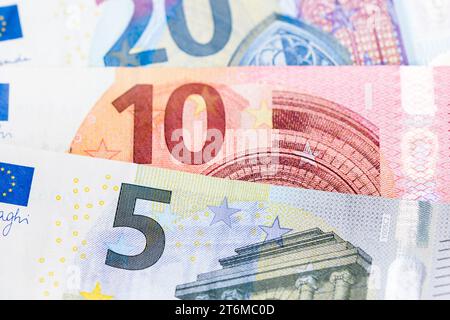 Satz von verschiedenen Euro-Banknoten, Hintergrund Stockfoto