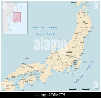 Vektorkarte der japanischen Hauptinsel Honshu Stockfoto