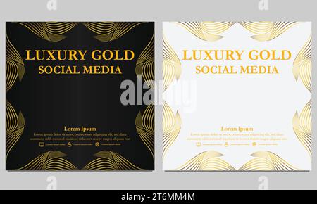 Luxuriöses schwarzes, goldenes, florales Social-Media-Postschablone Stock Vektor