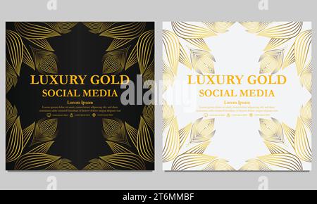 Luxuriöses schwarzes, goldenes, florales Social-Media-Postschablone Stock Vektor