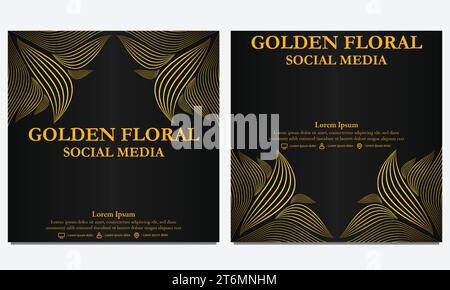 Set aus luxuriöser goldener, floraler Social-Media-Postvorlage. Geeignet für Post-, Web-Banner-, Cover- und Kartendesign in sozialen Medien Stock Vektor