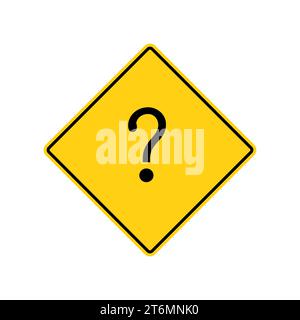 Gelbes Straßenschild. Fragezeichensymbole. Vektorsymbol. Rechteckkurvensymbole. Vektorabbildung Stock Vektor
