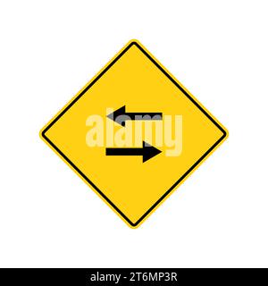 Gelbes Straßenschild: Pfeilschild. Häufig auf Straßenschildern. Vektorillustration auf weißem Hintergrund. Stock Vektor