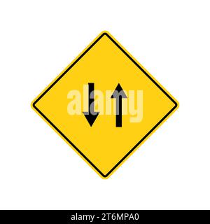 Gelbes Straßenschild: Aufwärtspfeil Abwärtspfeil. Häufig auf Straßenschildern. Vektorillustration auf weißem Hintergrund. Stock Vektor