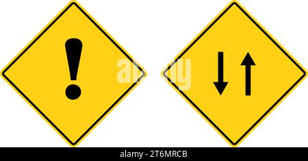 Straßenschilder. Gelbe Straßenschilder. Vektorabbildung. Nach-oben- und nach-unten-Zeichen Stock Vektor