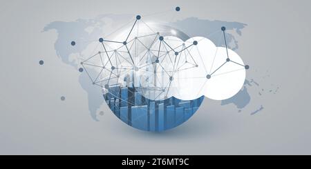 Smart City, Cloud Computing Design Konzept mit transparentem Globe und Weltkarte - digitale Netzwerkverbindungen, Technologie Hintergrund Vektor Stock Vektor
