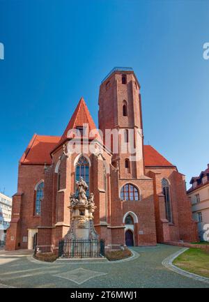 Kirche St. Matthäus, Statue des heiligen Johannes von Nepomuk vor der Kirche, Altstadt in Wrocław, Niederschlesien, Polen Stockfoto