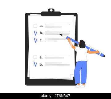 Überblicken Sie die Zwischenablage auf weißem Hintergrund. Qualitätstest. Antworten des Kunden. Vektorabbildung. Stock Vektor
