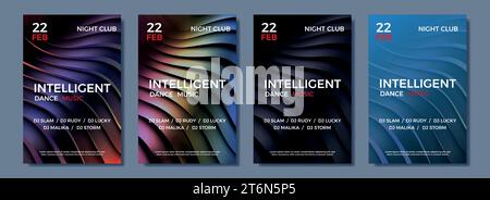 Abstrakte schwarze Poster. Musikparty, Cover mit 3D-Kurven, modernes und minimalistisches Event-Flyer-Design. Vertikale Webbanner. Minimaler Hintergrund der Geometrie. Archit Stock Vektor