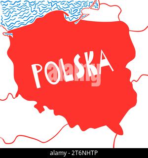 Vektor Hand Gezeichnete Stilisierte Karte Von Polen. Reiseabbildung. Republik Polen Geographie Illustration. Kartenelement Europa Stock Vektor