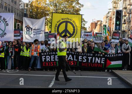 London Großbritannien 11. November 2023 große ProPalestine-Kundgebung im Zentrum Londons, während einer engen Polizeioperation. London UK Credit Ian DavidsonAlamy Live News Stockfoto