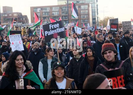 Vauxhall Bridge, London, Großbritannien. November 2023. Der Marsch nach Palästina durch das Zentrum Londons an der Vauxhall Bridge. Quelle: Matthew Chattle/Alamy Live News Stockfoto