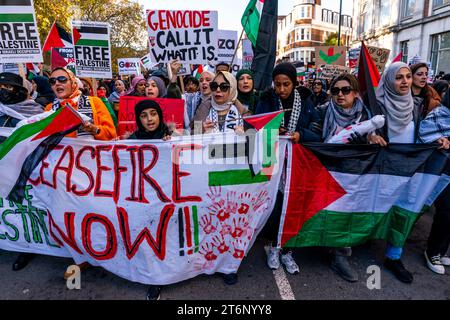 London, Großbritannien. November 2023. Hunderttausende Demonstranten marschieren durch die Londoner Innenstadt, um die Bevölkerung von Gaza zu unterstützen. Quelle: Grant Rooney/Alamy Live News Stockfoto
