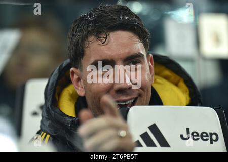 Dusan Vlahovic vom Juventus FC während des Fußballspiels der Serie A zwischen Juventus FC und Cagliari Calcio im Juventus-Stadion in Turin (Italien) am 11. November 2023. Stockfoto