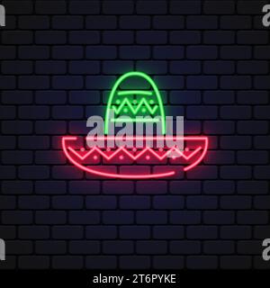 Buntes mexiko Hut Neon auf hellem Hintergrund. Vektorabbildung Stock Vektor