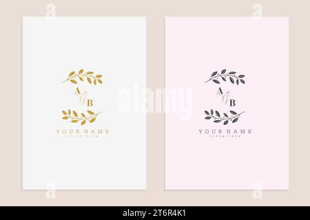 Ab Initialen Hochzeit Moderne florale Handrawn Ornament Vektor Premium Design Stock Vektor