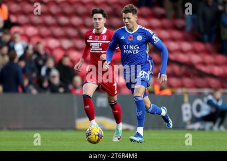 Kasey McAteer aus Leicester City im Spiel während des Sky Bet Championship-Spiels zwischen Middlesbrough und Leicester City im Riverside Stadium, Middlesbrough am Samstag, den 11. November 2023. (Foto: Mark Fletcher | MI News) Stockfoto