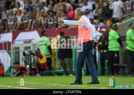 Rio, Brasilien - 11. November 2023, Trainer von Tite im Spiel zwischen Flamengo und Fluminense durch brasilianische Meisterschaft der 34. Runde im Maracana Stadium Stockfoto