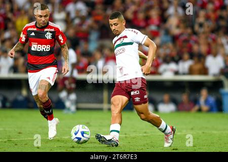 Rio, Brasilien - 11. November 2023, Everton Cebolinha Spieler im Spiel zwischen Flamengo und Fluminense durch brasilianische Meisterschaft der 34. Runde in Maracan Stockfoto