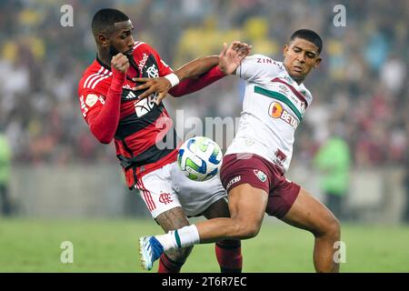 Rio, Brasilien - 11. November 2023, Gerson Spieler im Match zwischen Flamengo und Fluminense durch brasilianische Meisterschaft der 34. Runde im Maracana Stadium Stockfoto