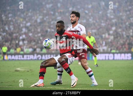 Rio de Janeiro-Brazil, 11. November 2023, Flamengo und Fluminense, gültig für die brasilianische Fußballmeisterschaft im Stadion Marcanã. Stockfoto