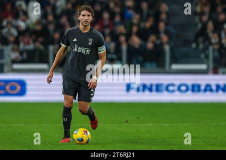 Manuel Locatelli vom Juventus FC wurde 2023/24 im Allianz Stadium in der Serie A zwischen Juventus FC und Cagliari Calcio in Aktion gesehen. Endstand; Juventus 2 | 1 Cagliari. Stockfoto