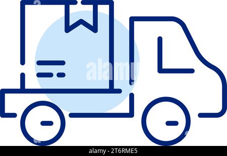 Zustellkurier auf Lkw. Paketkasten und LKW. Symbol für perfekte Pixel Stock Vektor