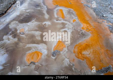 WY05789-00...WYOMING - heiße Quellen und Geysir-Abflüsse im Upper Geyser Basin des Yellowstone-Nationalparks. Stockfoto