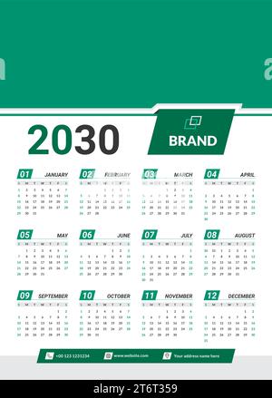 Kalender 2024, 2025, 2030 Vektordatei für Designvorlagen des Unternehmens Stock Vektor
