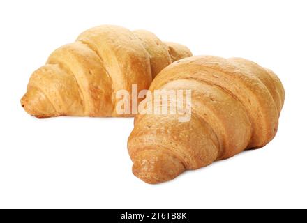 Zwei köstliche frische Croissants isoliert auf weiß Stockfoto