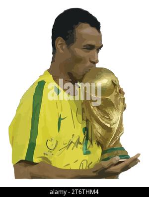 Cafu Fußball Trophäe mit WM-Finale Moment Brasilien Fußballspieler Vektor-Illustration Bild Stock Vektor