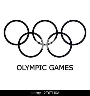 Olympische Spiele mit schwarzen Olympischen Ringen und weißem Hintergrund, Vektor-Illustration abstraktes bearbeitbares Bild Stock Vektor