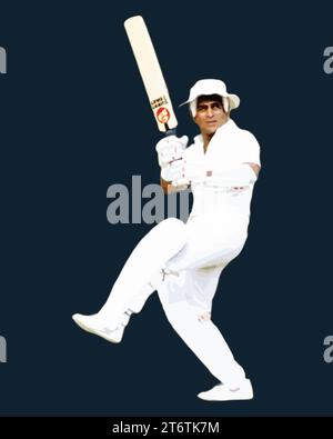 Sunil Gavaskar ein indischer internationaler Cricketspieler, Vektor-Illustration abstraktes editierbares Hintergrundbild Stock Vektor