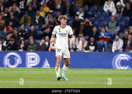 Nico Paz von Real Madrid während des Fußballspiels der spanischen Meisterschaft La Liga zwischen Real Madrid und Valencia CF am 11. November 2023 im Santiago Bernabeu Stadion in Madrid, Spanien Stockfoto