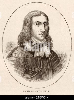 Kupferstich von Richard Cromwell aus dem Buch „Greater London, Volume 1“ von Cassel and Company, London 1898. Richard Cromwell war ein englischer Staatsmann, der der zweite und letzte Lord Protector des Commonwealth of England, Schottland und Irland war und Sohn des ersten Lord Protector Oliver Cromwell. Stockfoto