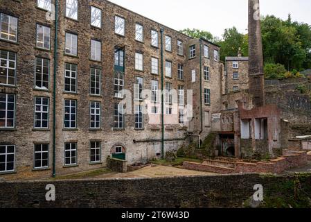Der Torrs Riverside Park in New Mills, Derbyshire, England. Torr Vale Mill. Stockfoto