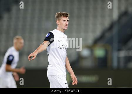 Wojciech Hajda von Puszcza Niepolomice wurde während des polnischen PKO Ekstraklasa League 2023/2024 zwischen Puszcza Niepolomice und Pogon Szczecin im Cracovia Stadion gesehen. Endpunktzahl: Puszcza Niepolomice 0:2 Pogon Szczecin. Stockfoto