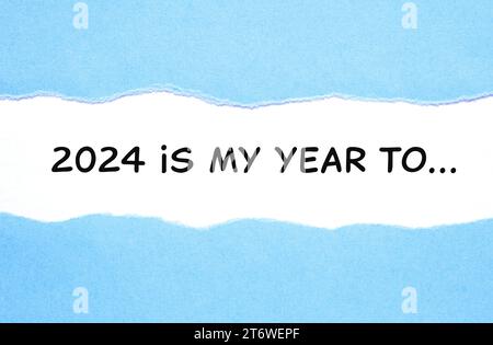 Motivationskarte über Neujahrsvorsätze 2024 Liste mit schriftlicher Überschrift 2024 ist mein Jahr, um... Stockfoto