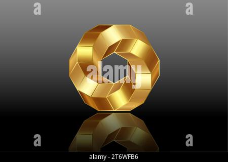 3D-spiralförmige Rautenform in Goldfarbe, luxuriöses Logo-Design im geometrischen Rahmenstil. Abstraktes Business-Symbol. Unternehmen, Medien, Technologie, Vektor Stock Vektor