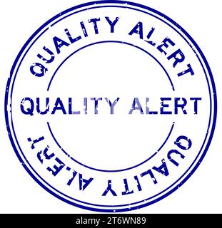 Grunge Blue Qualitätshinweis rund mit Gummidichtung auf weißem Hintergrund Stock Vektor