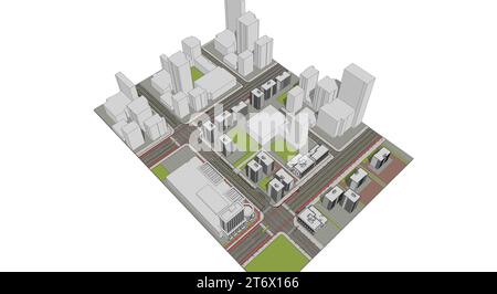 Axonometrische Ansicht eines Wohnhochhauses, modernes 3D-Rendering von Wolkenkratzern Stockfoto