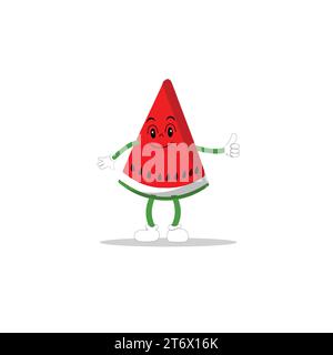 Wassermelonenstücke mit lustigem Gesicht. Fröhliches süßes Zeichentrick-Emoticon-Set mit Wassermelonen. Gesunde vegetarische Lebensmittel Charakter Vektor Illustration Stock Vektor