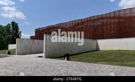 Eintritt zu den erhaltenen Überresten der römischen Villa „La Olmeda“, VRO, Pedrosa de la Vega, Palencia, Kastilien & Leon, Nordwesten Spaniens, Europa Stockfoto