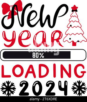 Neues Jahr, das die Vorlage für das Doodle-Poster einlädt. Bedruckbares Design, Fortschrittsleiste, Schneeflocken und weihnachtsbaum handgezeichnet, neoterische Vektorbanner Stock Vektor