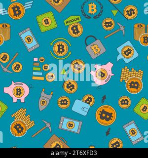 Bitcoin-Muster. goldene Kryptowährungsmünzen. Nahtloser Vektor-Hintergrund Stock Vektor